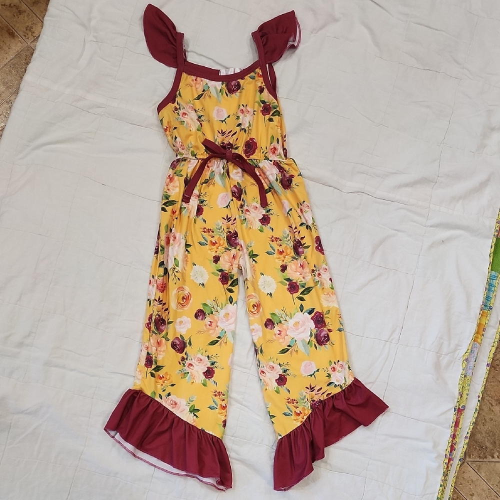 Floral Yellow Jumpsuit with Ruffle Details